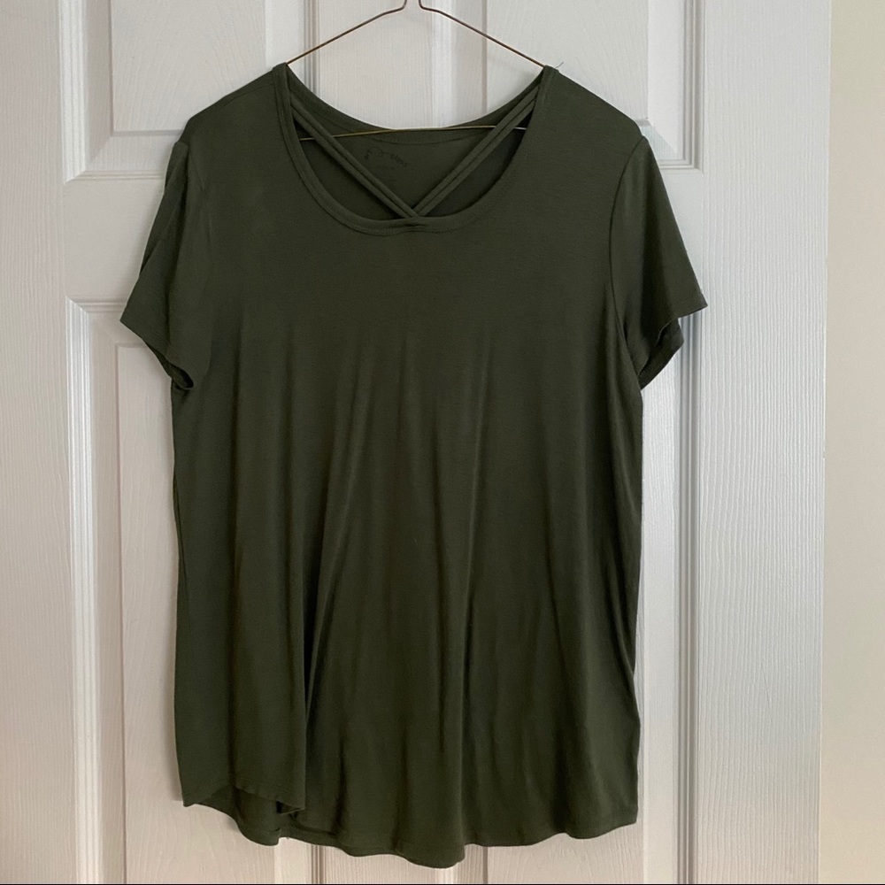 Olive green cross front top